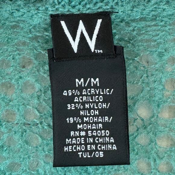 W by Worth Teal Mohair Blend Open Knit Tie Front Cropped Sweater Size Medium - Picture 6 of 10